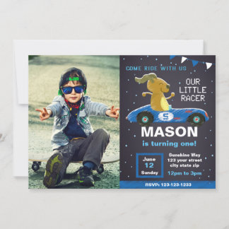 Blue Racer Car Geburtstagsparty Einladung