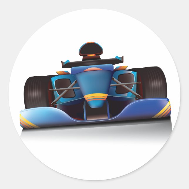 Blue Racing Car Runder Aufkleber (Vorderseite)