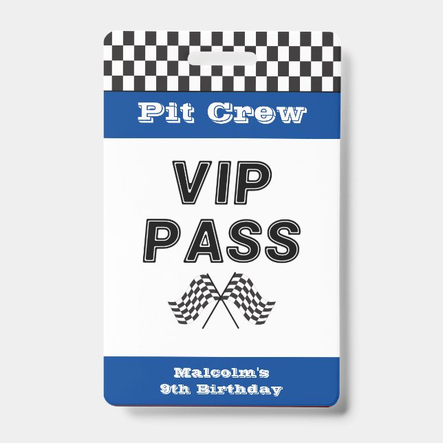 Blue Racing Party Pit Crew VIP Pass Pit Stopp Ausweis (Vorderseite)
