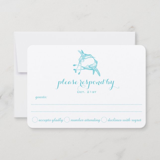 Blue Radiance Hummingbird Kiss Wedding RSVP (Vorderseite)