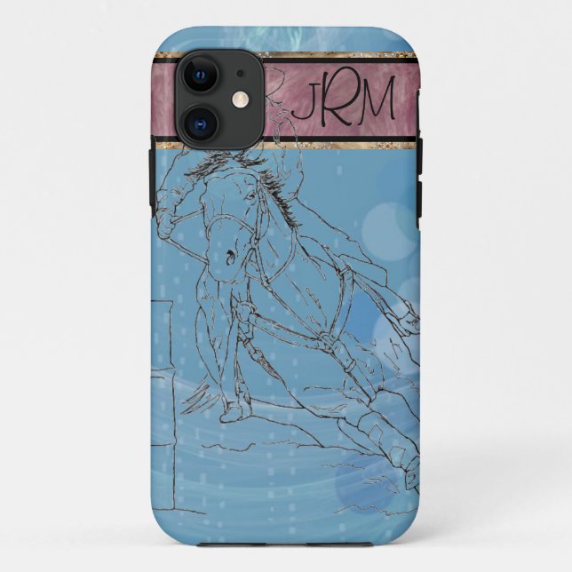 Blue Rain Monogram Barrel Racer - iPhone Case (Rückseite)