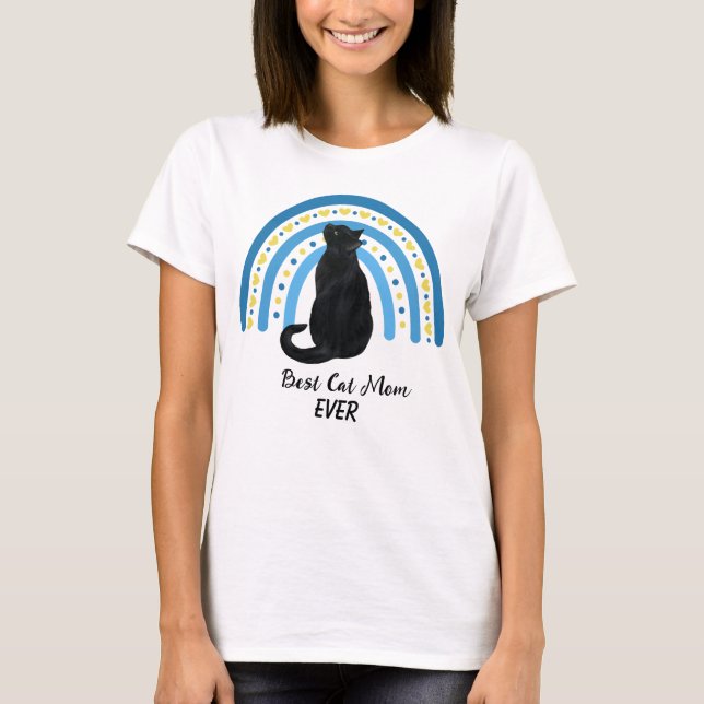 Blue Rainbow Best Black Cat Mama T-Shirt (Vorderseite)