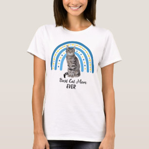 Blue Rainbow Best Grau Tabby Cat Mama T-Shirt