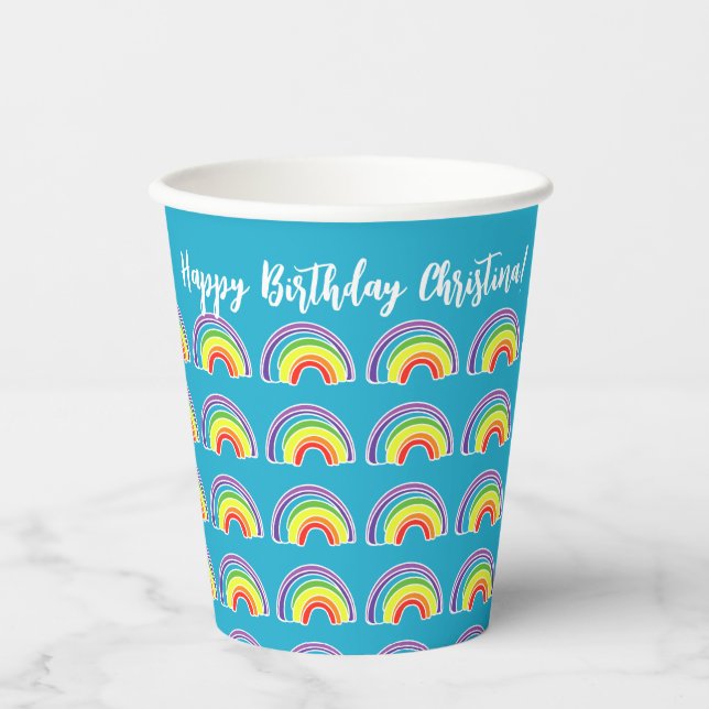 Blue Rainbow Birthday Party Theme Paper Cups Pappbecher (Vorderseite)