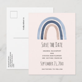 Blue Rainbow Boho Design Save the Date Hochzeit Ankündigungspostkarte