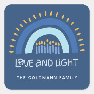 Blue Rainbow Candles Liebe & Light Hanukka Quadratischer Aufkleber