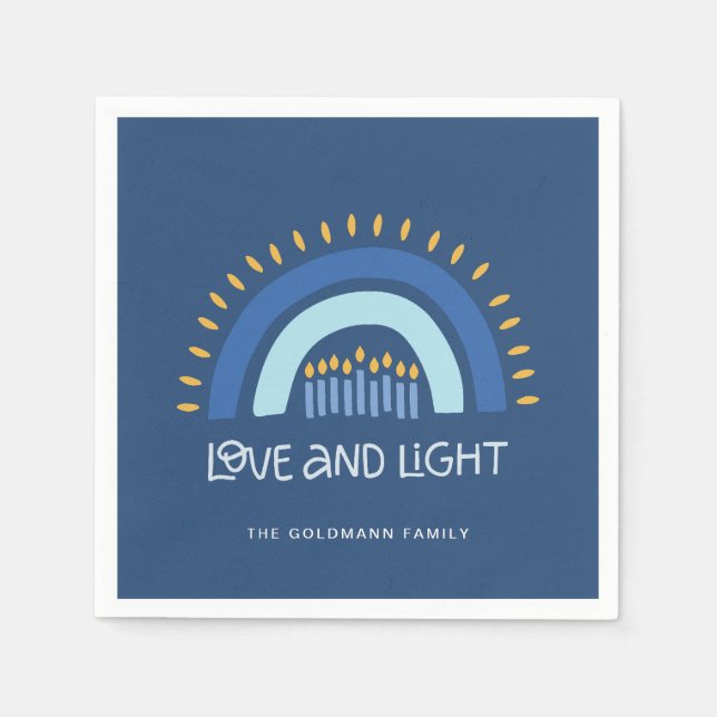 Blue Rainbow Candles Liebe & Light Hanukka Serviette (Vorderseite)