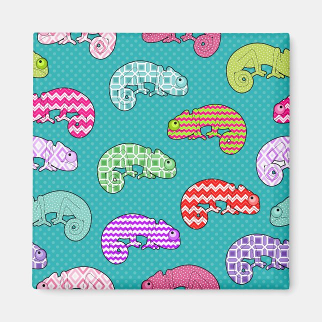 Blue Rainbow Chameleon Pattern Magnet (Vorne)