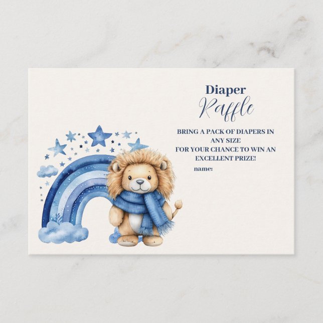 Blue Rainbow Lion Baby Shower Diapper Raffle Begleitkarte (Vorderseite)
