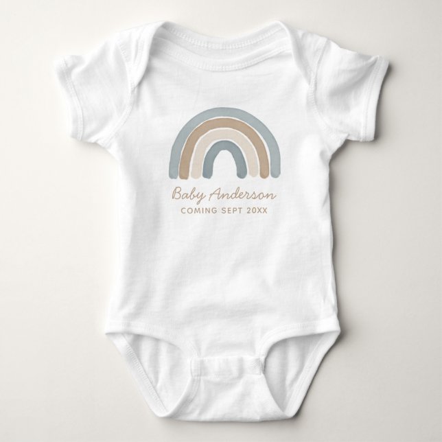 Blue Rainbow Pregnancy Ankündigung Baby Bodysuit Strampler (Vorderseite)
