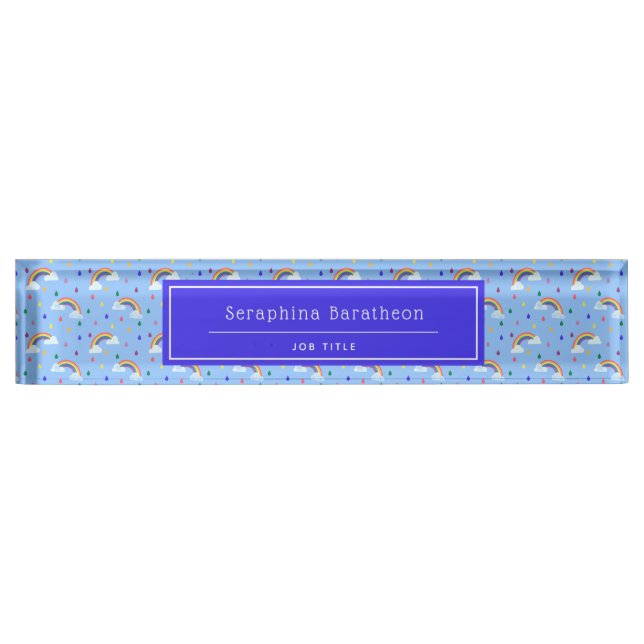 Blue Rainbow Sky Personalisiert Namensplakette (Vorderseite)
