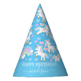 Blue Rainbow Unicorn Party Hat Partyhütchen