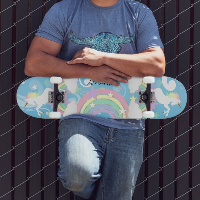 Blue Rainbow Unicorn Skateboard (Außenbereich 3)
