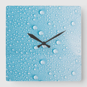 BLUE RAINDROP WET PATTERN QUADRATISCHE WANDUHR