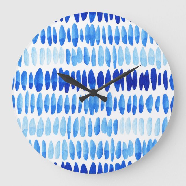 Blue Raindrops: Aquarell Nahtlos Abstrakt Große Wanduhr (Vorderseite)
