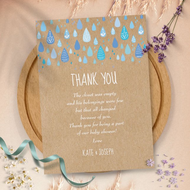 Blue Raindrops Rustic Baby Shower Danke Gedicht (Von Creator hochgeladen)