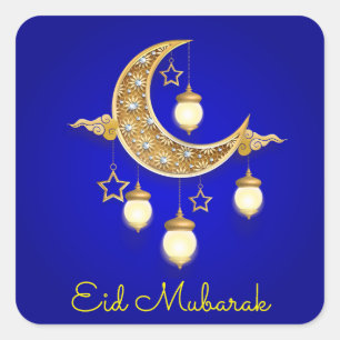 Blue Ramadan Kareem - Eid Mubarak Quadratischer Aufkleber