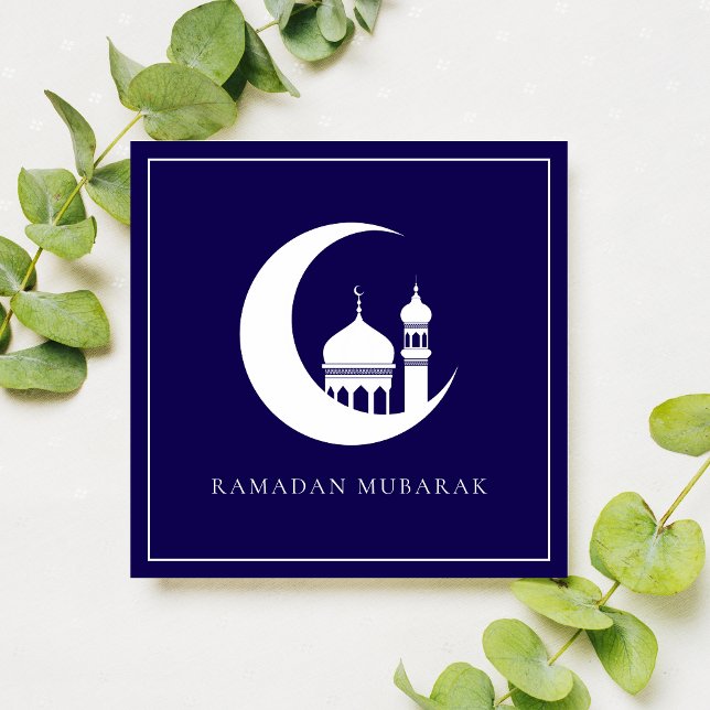 Blue Ramadan Mubarak Crescent Moschee Feiertagskarte (Von Creator hochgeladen)