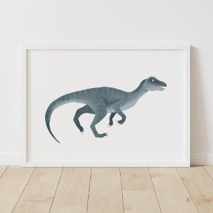 Blue Raptor Dinosaurier Kids Room Poster
