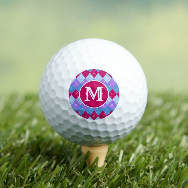 Blue Raspberry Lavender Magenta Raute Personalisie Golfball (Insitu T-Shirt)