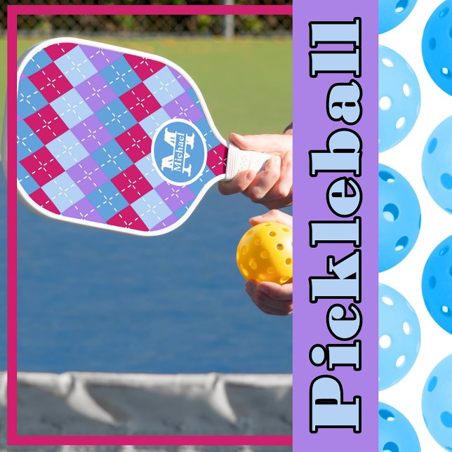 Blue Raspberry Lavender Magenta Raute Personalisie Pickleball Schläger (Von Creator hochgeladen)