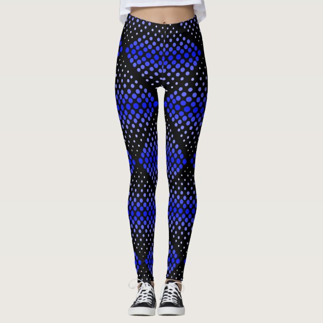 Blue Raster Pattern 01 Black BG Leggings (Vorderseite)