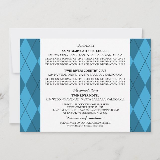 Blue Raute Wedding Information Card Einladung (Vorderseite)