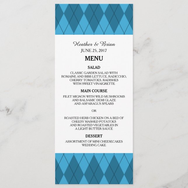 Blue Raute Wedding Menu Menükarte (Vorderseite)