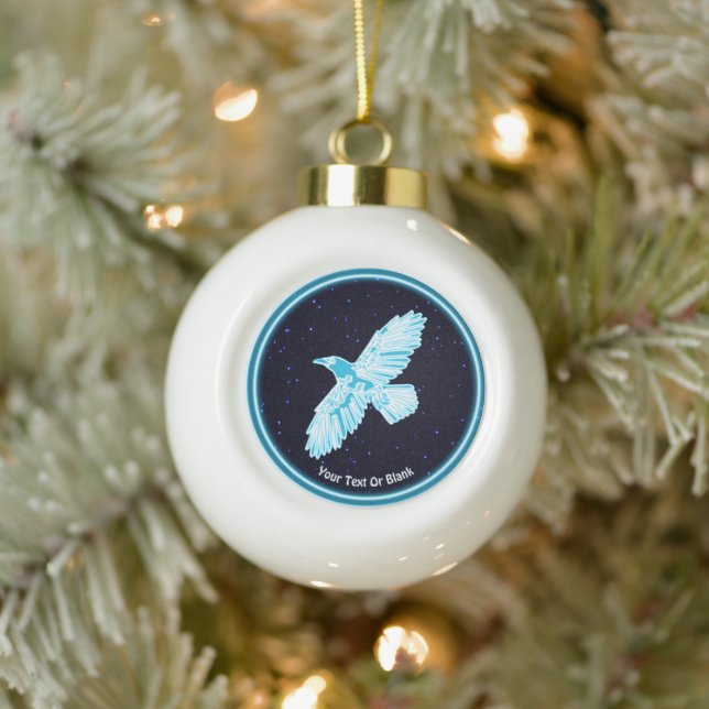 Blue Raven on Stars Keramik Kugel-Ornament (Baum)