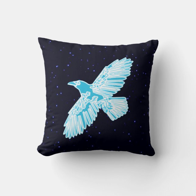 Blue Raven on Stars Kissen (Vorderseite)