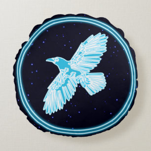 Blue Raven on Stars Rundes Kissen