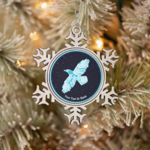 Blue Raven on Stars Schneeflocken Zinn-Ornament