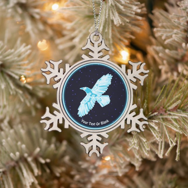 Blue Raven on Stars Schneeflocken Zinn-Ornament (Baum)