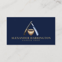Blue Razor Golden Beard Logo Barber Shop 