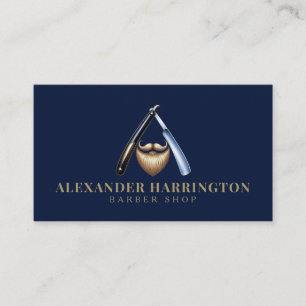 Blue Razor Golden Beard Logo Barber Shop Visitenkarte