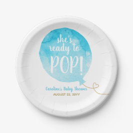 Blue Ready to Pop Balloon Baby Boy Dusche Pappteller