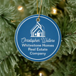 Blue Real Estate Company Personalized Realtor Keramik Ornament