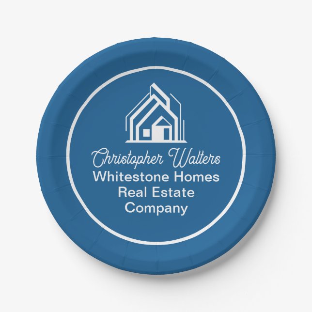 Blue Real Estate Company Personalized Realtor Pappteller (Vorderseite)