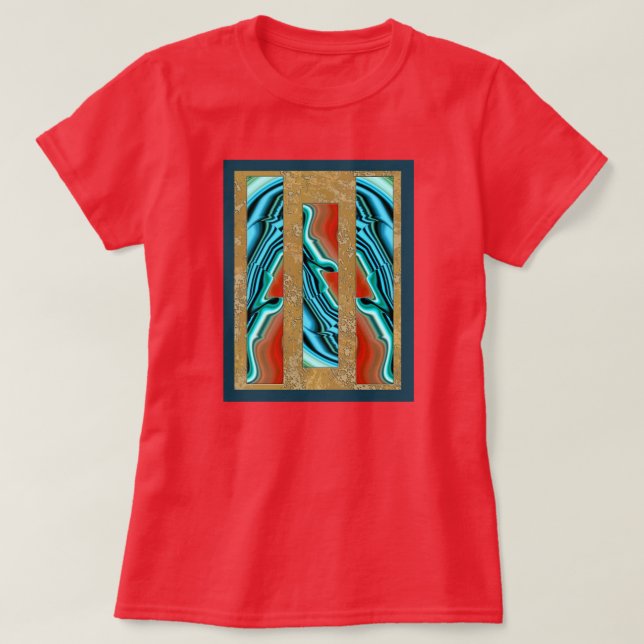 Blue Red Agate Intarsia T-Shirt (Design vorne)