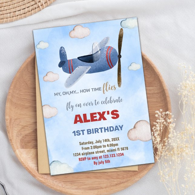 Blue Red Airplane Einladungen zum Geburtstag (Blue Red Airplane Birthday Invitations)