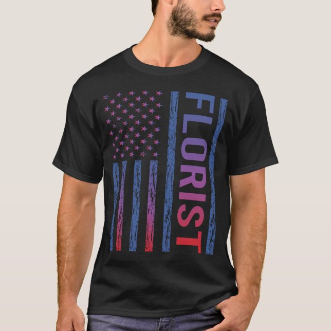 Blue Red American Flag Florist T-Shirt (Vorderseite)