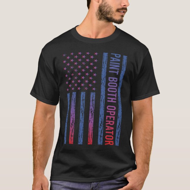 Blue Red American Flag Paint Booth Operator T-Shirt (Vorderseite)