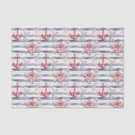 Blue Red Anchors Floral Stripes Beach Birthday Seidenpapier