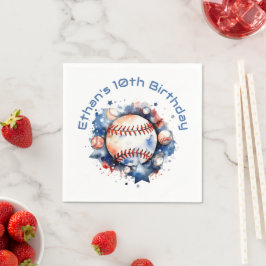 Blue Red Baseball Name BIrthday Party Serviette