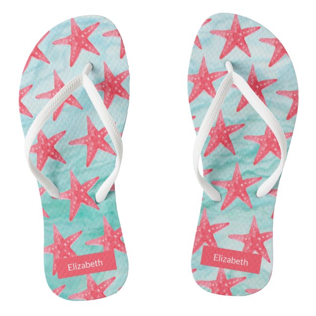 Blue Red Beach Aqua Fish Pattern Flip Flops (Fußbett)