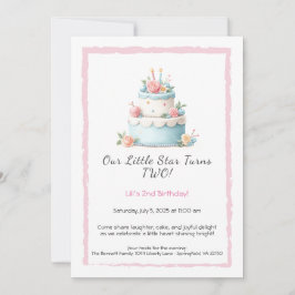 Blue & Red Birthday Cake - 2. Geburtstag Einladung