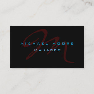 Blue Red Black Monogram Manager Business Card Visitenkarte