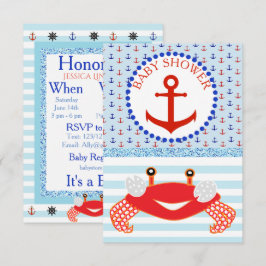 Blue & Red Boy Crab Beachy Baby Dusche Einladung