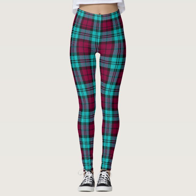 Blue Red Campbell Tartan Blackwatch Kariert Leggings (Vorderseite)