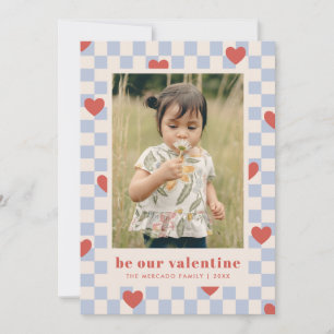 Blue Red Checkerboard Herz Valentine's Day Card Einladung